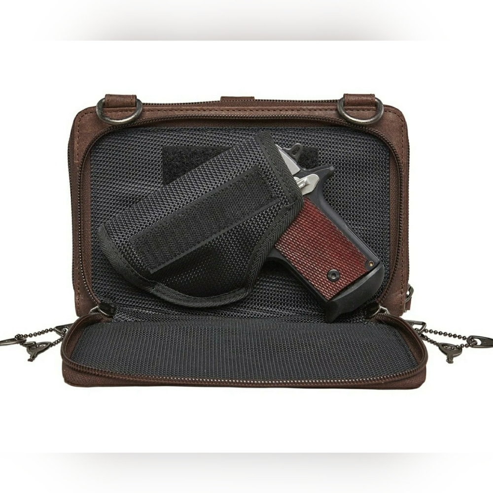 Leather Concealed Carry Extra Small Crossbody Organizer NWT Mahogany Dark Brown - Picture 4 of 7